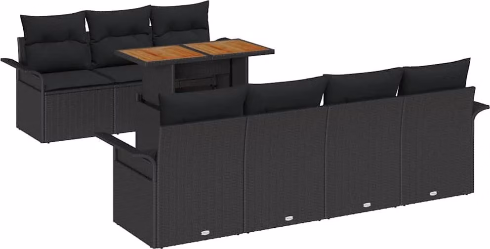 Set Divano da Giardino con archiviazione 8 pcs Nero Poly Rattan