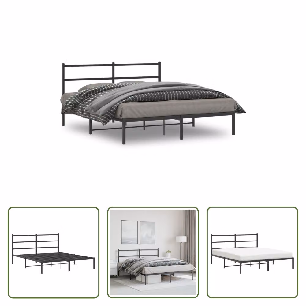 The Living Store Struttura letto con testiera in metallo nero 150x200 cm