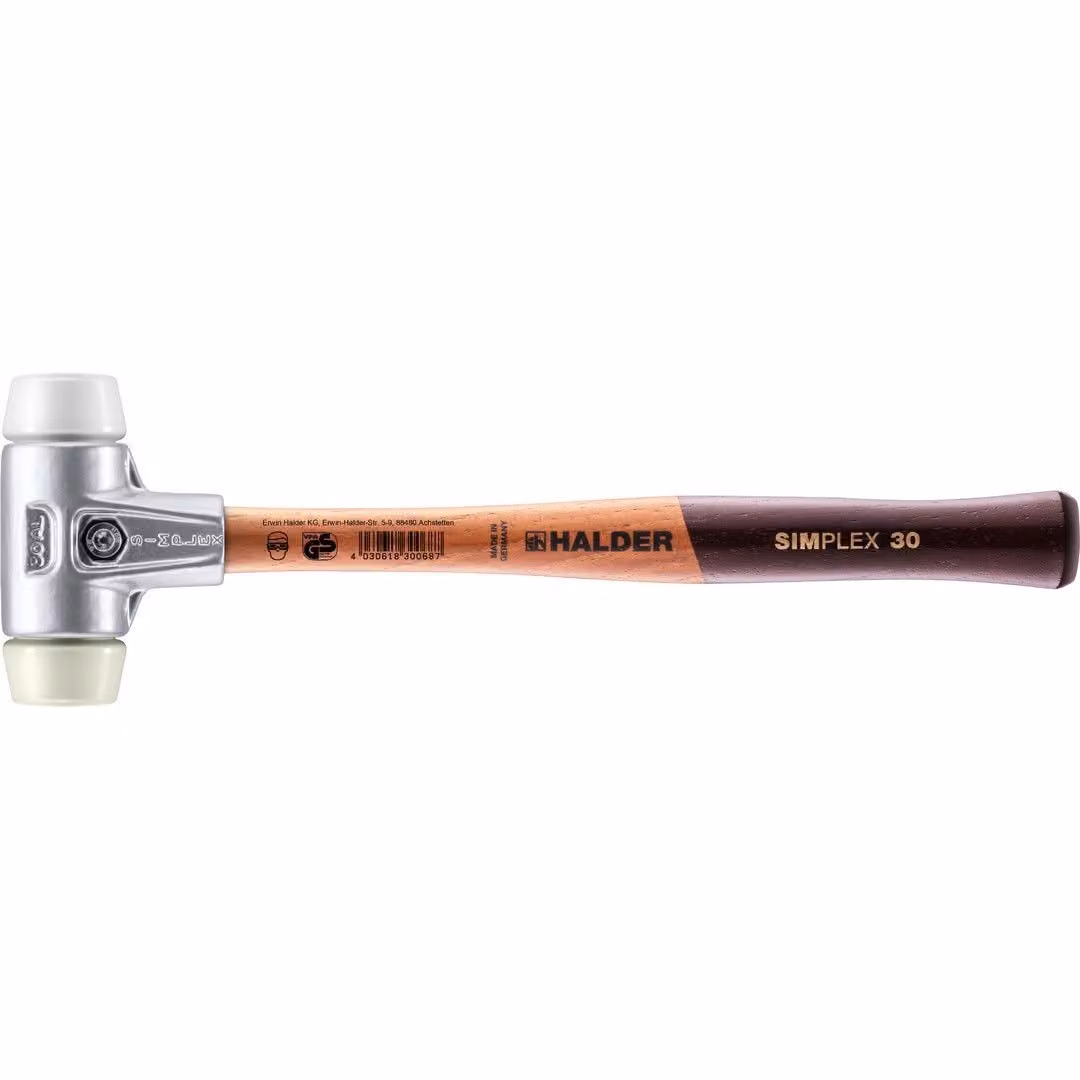 Mazza SIMPLEX soft-face con alloggiamento in alluminio e manico in legno, Ø 30, superplastica / nylon