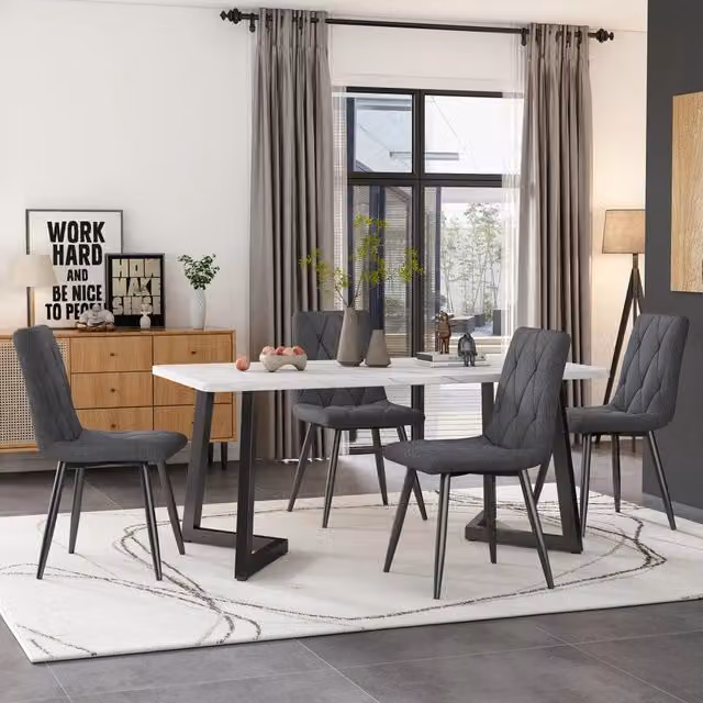 Set di 4 sedie da pranzo OKWISH moderne in tessuto grigio con gambe in metallo e legno – 1