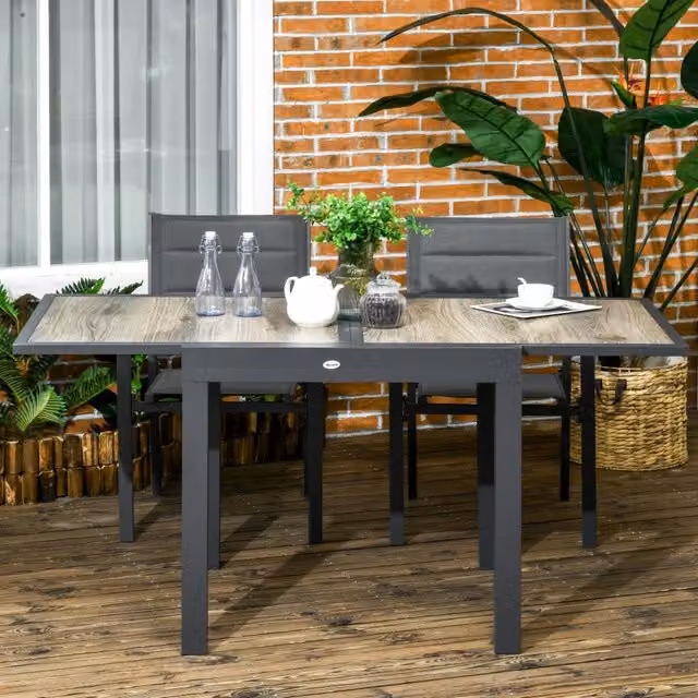 Tavolo da Giardino Allungabile ¨C MINIMAL ¨C Alluminio, Legno, Beige e Grigio, 160x80x75 cm