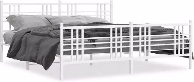 Letto matrimoniale con testiera e pediera in metallo bianco L: 198 cm, P: 151 cm, H: 207 cm