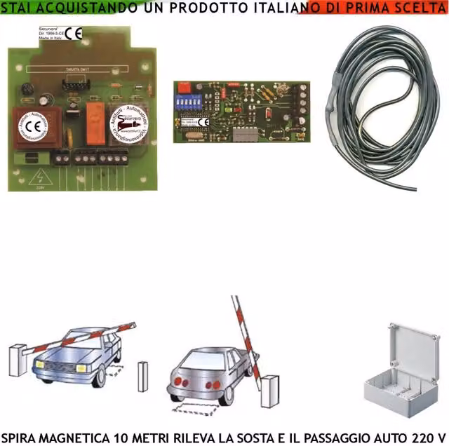 Rilevatore di passaggio e sosta autoveicoli Securvera a spira magnetica interrata con alimentazione 230 V per comando semaforo e automatismo barra cancello