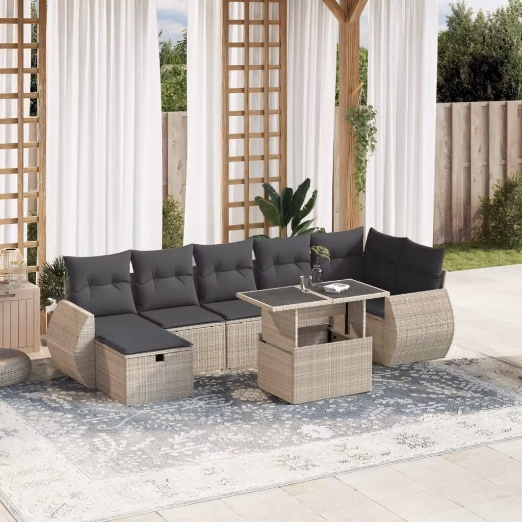 Maison Exclusive - Set Divano da Giardino 8pz con Cuscini Grigio Chiaro Polyrattan