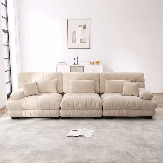 Divano modulare in ciniglia color caffè chiaro 313×77×81 cm
