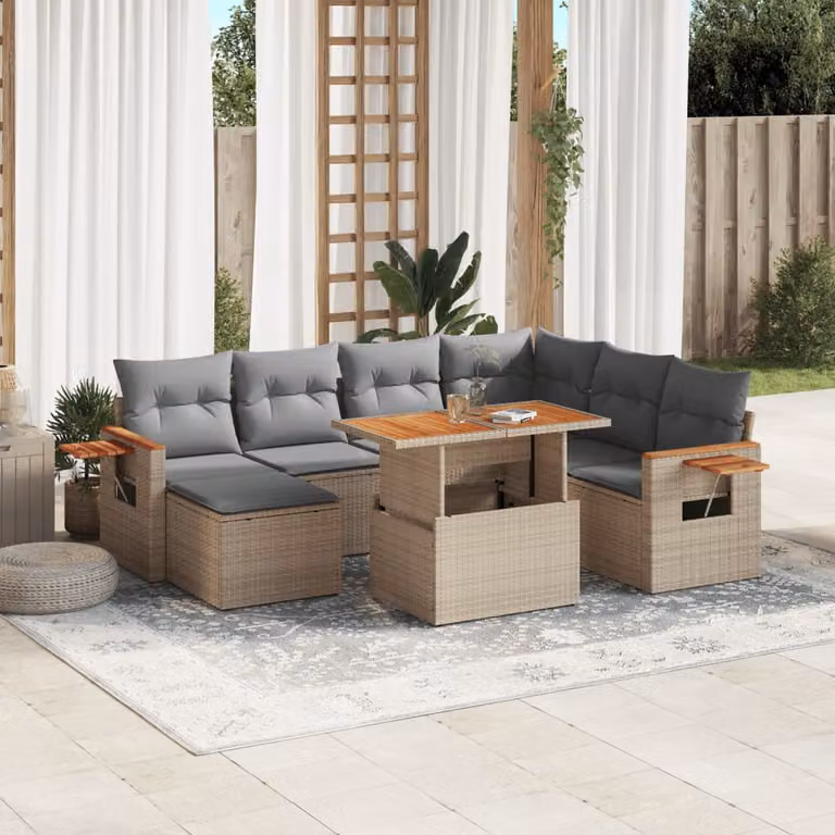 vidaXL Set Divano da Giardino 8 pz in Polyrattan con Cuscini Beige e Tavolino da Esterno