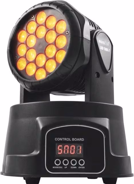 Proiettore Testa Mobile Rotante Trade Shop con 18 LED RGB da 52W e Controllo DMX 512 per Effetti Luce Discoteca, Colore Nero