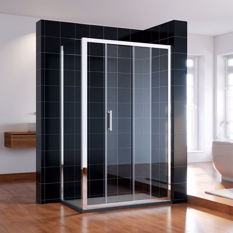 SONNI 130x185cm porta scorrevole doccia in vetro trasparente con pannello laterale da 80cm