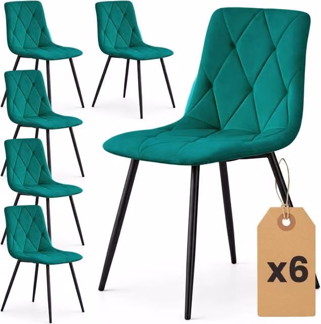 Set di 6 Sedie in velluto trapuntate MILO Verde Bottiglia gambe nere