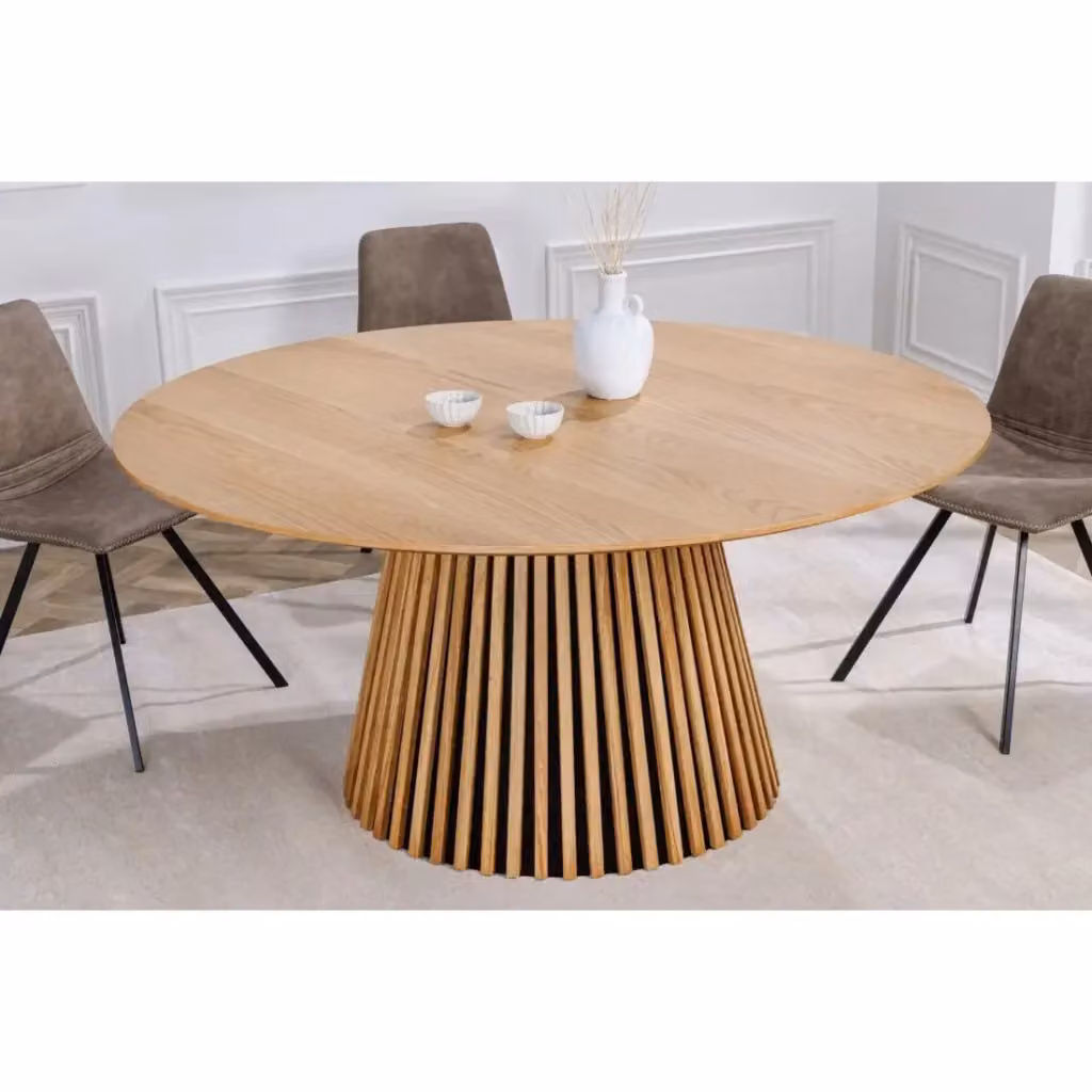 Tavolo rotondo Meublorama KANOVA in rovere chiaro, design moderno con base centrale, Diametro: 140 cm, Altezza: 75 cm – 2