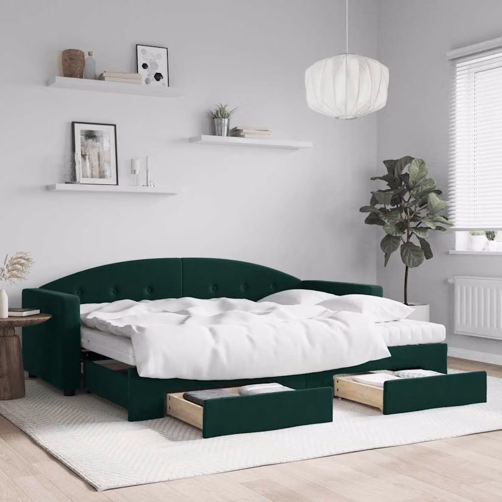 vidaXL Divano Letto Moderno in Velluto Verde con Cassetti L: 200 cm, P: 80 cm