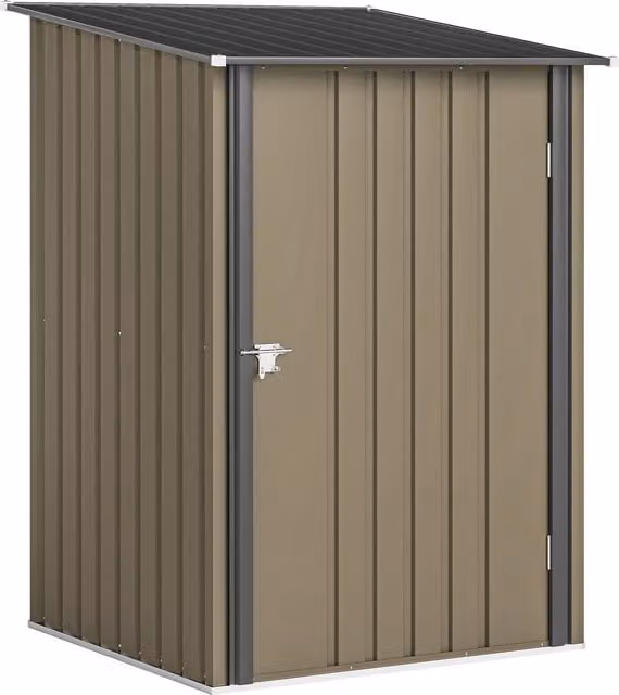 Casetta da giardino porta attrezzi Outsunny in acciaio galvanizzato con porta, Marrone e Grigio Scuro, L 100 cm x P 104 cm x H 160 cm