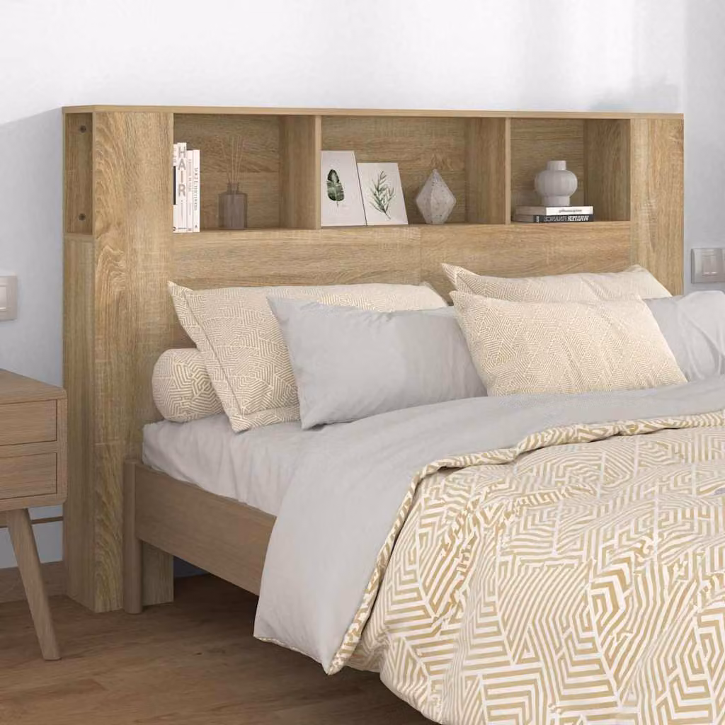 Testiera con scomparti e ripiani integrati vidaXL in legno Rovere Sonoma, marrone, L: 160 cm, P: 18,5 cm, H: 104,5 cm