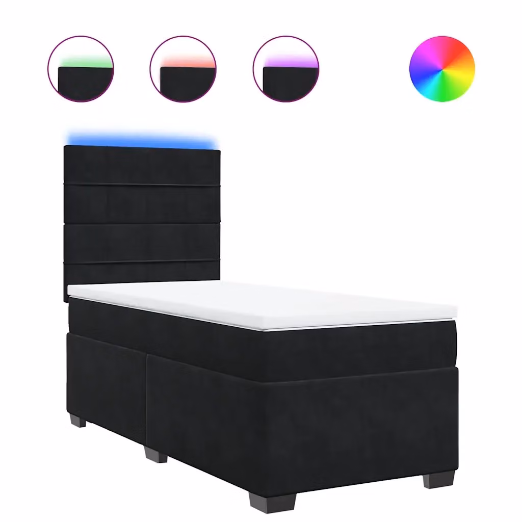 Letto con Giroletto a Molle e Materasso Ibrido vidaXL in Velluto Nero e Bianco L/P/H: 200 x 80 x 150,5 cm – 2