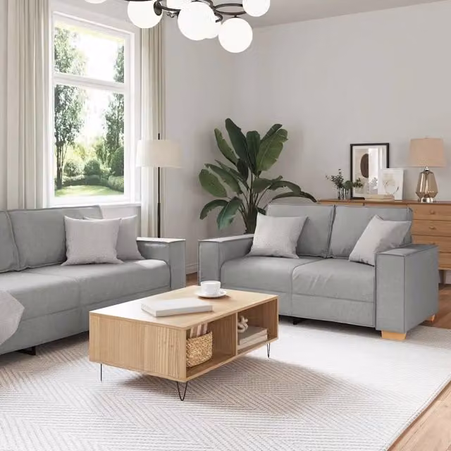 Divano 3 pz Grigio Nuvola Tessuto misto lino 3324617
