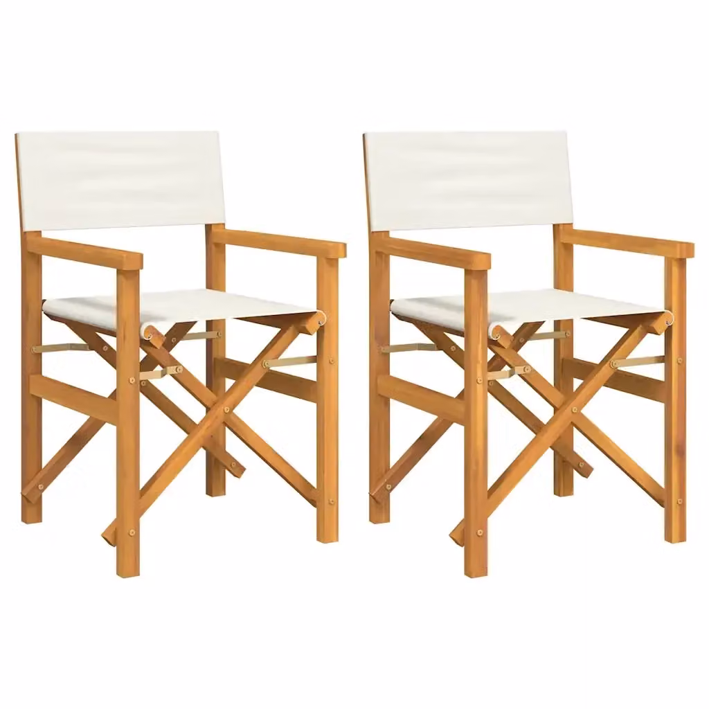 Set di 2 sedie da regista pieghevoli vidaXL in legno di teak con tessuto beige e bianco per giardino e balcone – 2