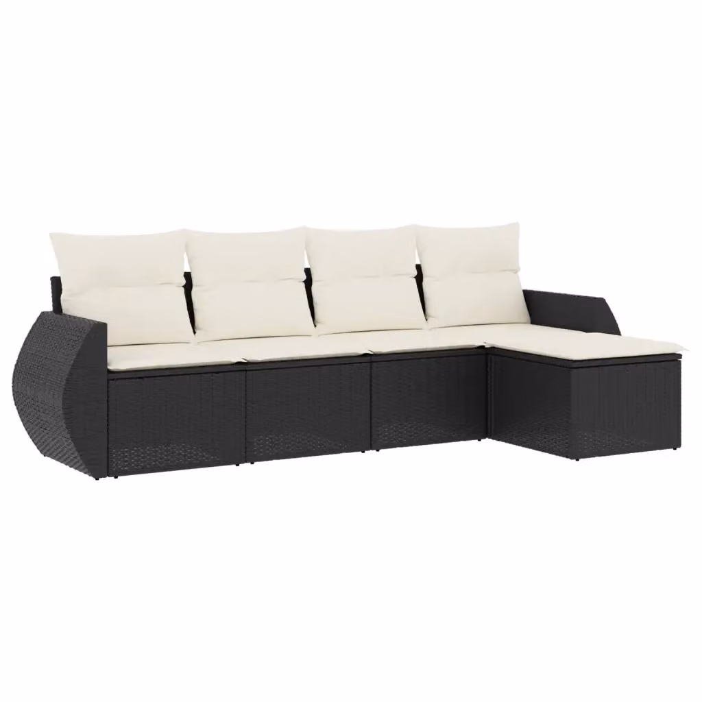 Set di Divani da Giardino vidaXL 5 pz a Forma a L con Cuscini, Polyrattan e Struttura in Acciaio Verniciato a Polvere, Nero e Bianco – 2