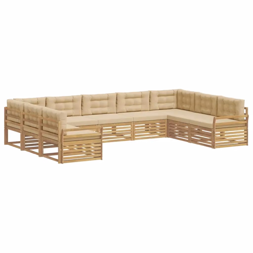 Set di divani da esterno a L vidaXL in legno di acacia con cuscini, Bianco e Beige – 2