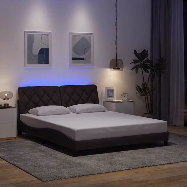 Letto con struttura imbottita vidaXL con illuminazione LED e porta USB, L/P: 160 x 200 cm, Grigio e Marrone