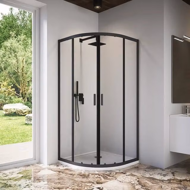 Box doccia semicircolare Tonga con profili nero opaco e vetro trasparente da 6 mm, L/P: 80 x 100 cm, H: 185 cm – 1