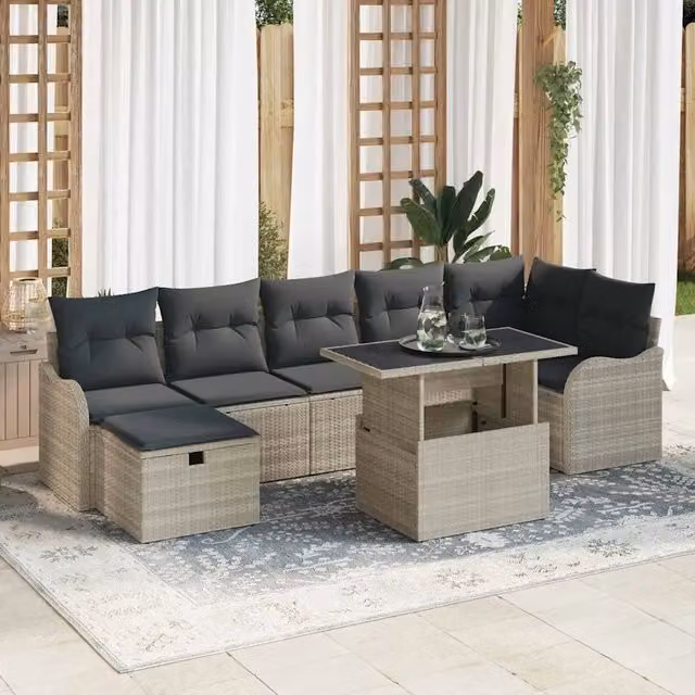 Set Divano da Giardino 8 pz Grigio chiaro polyrattan 3361061