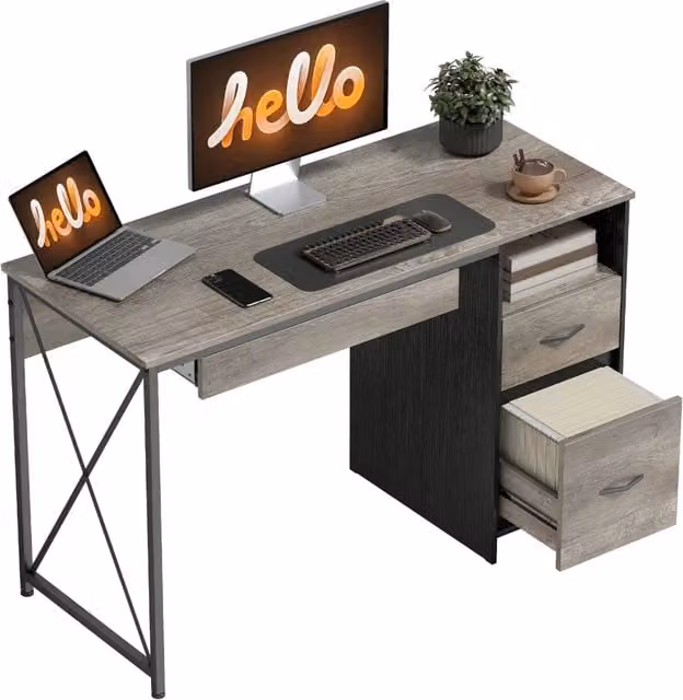 Scrivania per computer Minimal con cassetti e ripiano per tastiera Grigio L/P/H: 120 x 50 x 76 cm