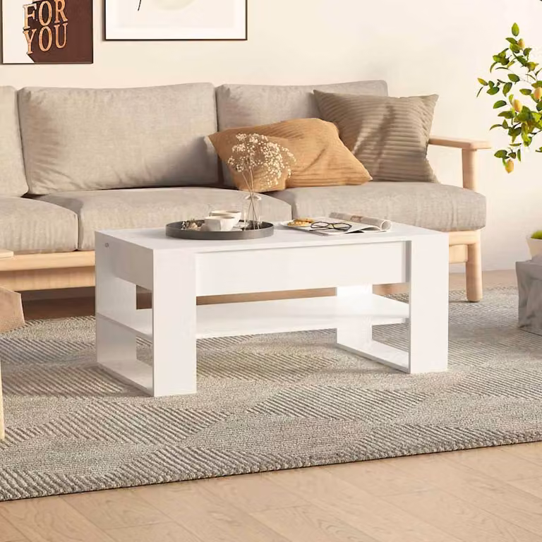 vidaXL Tavolino da Salotto Moderno Bianco in Legno e MDF L: 102 cm, P: 55 cm, H: 45 cm