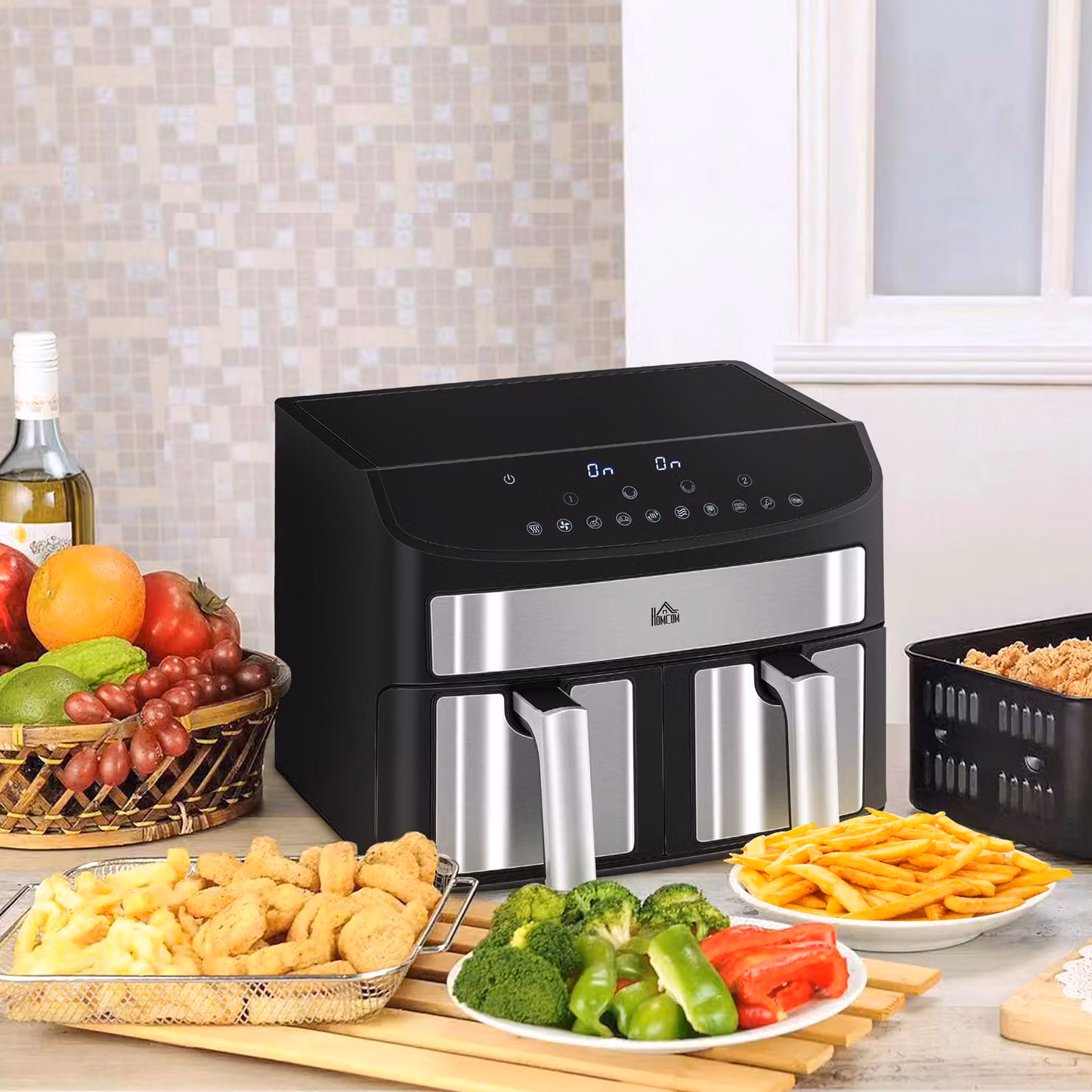 Friggitrice ad Aria HOMCOM da 8L con Timer e Temperatura Regolabile, Nero, L: 38.8 cm, P: 36.3 cm, H: 31.1 cm – 2