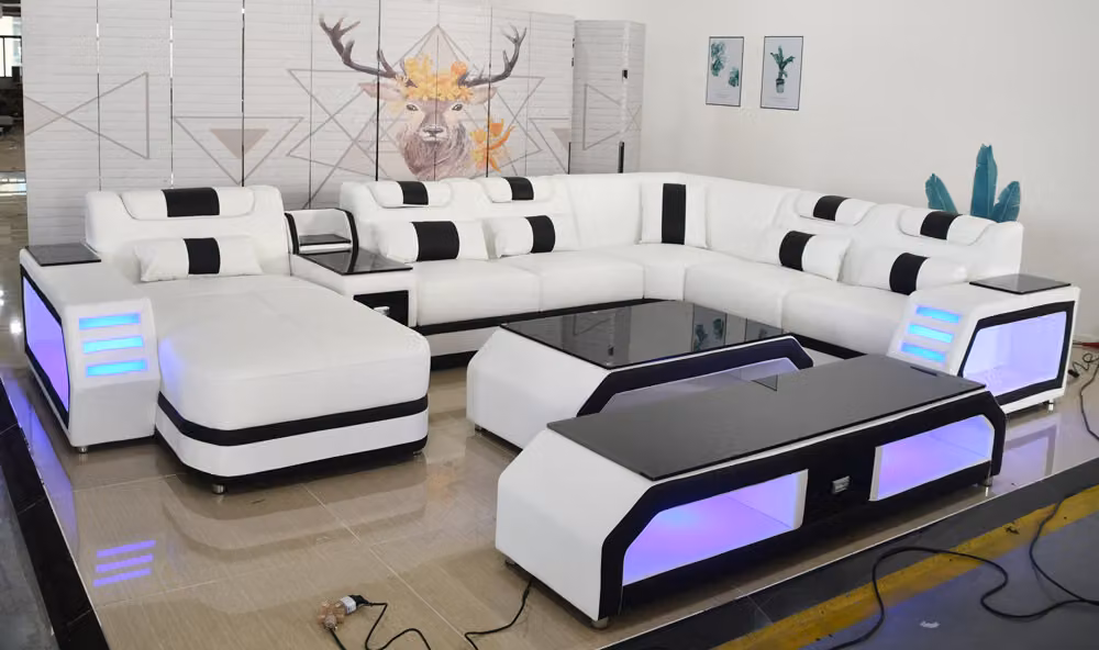 U-Form Wohnlandschaft Modern Luxus Couchen Ecksofa U-Form Couch Kunstleder Weiß