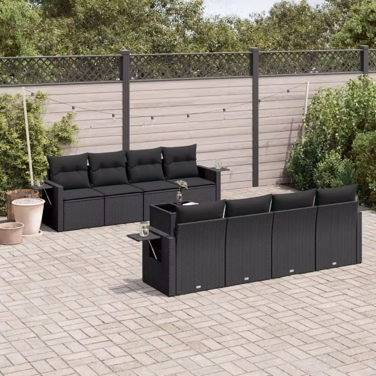 Maison Exclusive - Set Divani da Giardino 9 pz con Cuscini Nero in Polyrattan