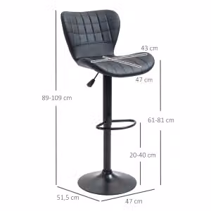 Set di 2 sgabelli da bar WISHDOR girevoli a 360 gradi con seduta in ecopelle nera e struttura in metallo, L: 57 cm, P: 58 cm, H: 87-107 cm – 2