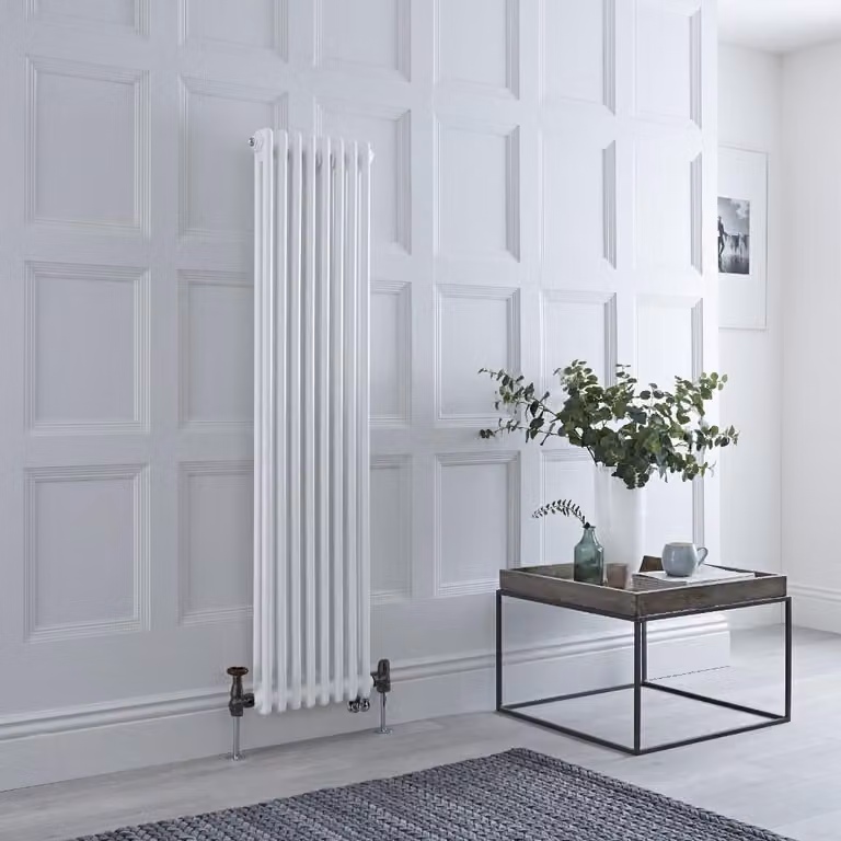 Radiatore Misto Verticale Bianco Doppio con Valvole in Ottone Anticato senza Termostato  - 1500mm x 380mm - Regent