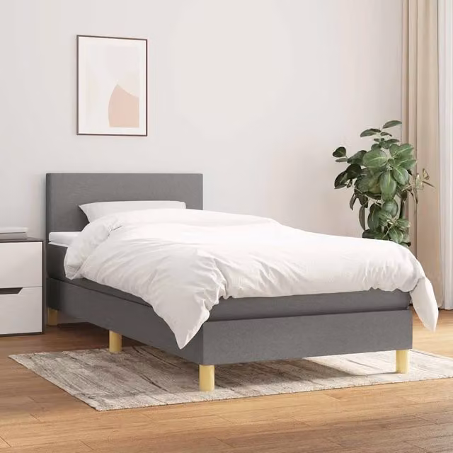Letto Ibrido vidaXL con Giroletto a Molle e Materasso in Tessuto Grigio e Bianco L/P/H: 80 x 200 x 203 cm