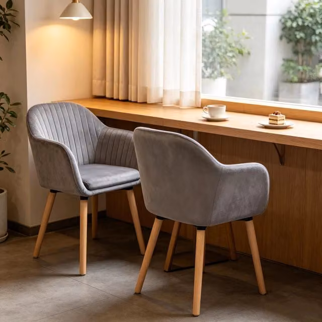 Sedia da pranzo imbottita con schienale ergonomico e gambe in metallo e legno massello grigio scuro set 2