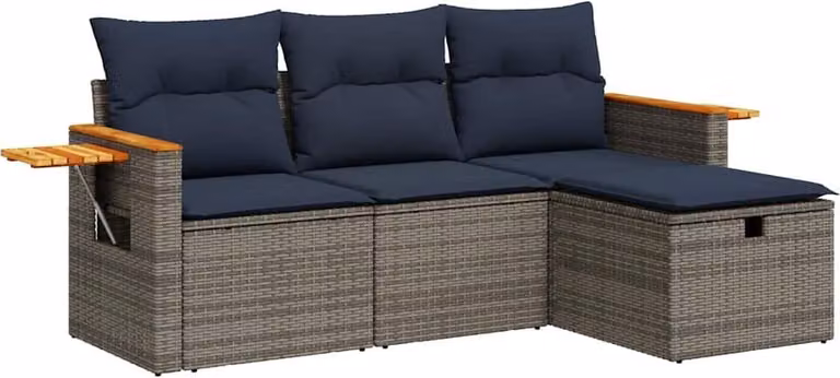 Set Divani da Giardino 4 pz con Cuscini in Polyrattan Grigio