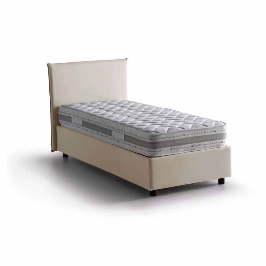 Letto singolo contenitore Astor Talamo Italia con materasso incluso, rivestimento in tessuto beige, apertura laterale – 2