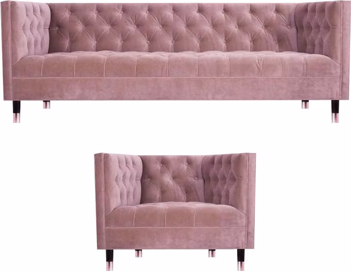 Rosa Komplett Sofa Dreisitze Couch Design Sessel Modern Möbel Chesterfield