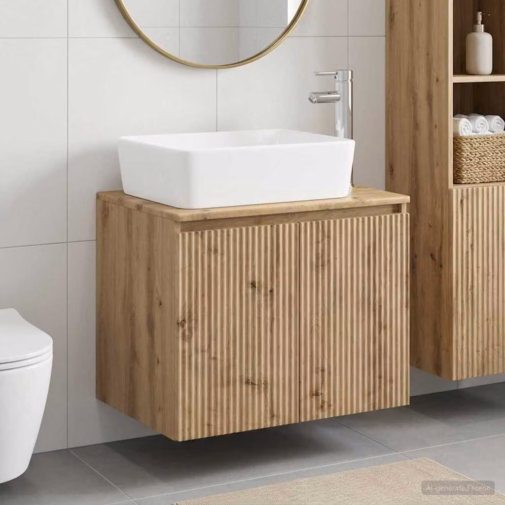 vidaXL Set di mobili per il bagno moderni in legno color rovere marrone, sospesi a parete
