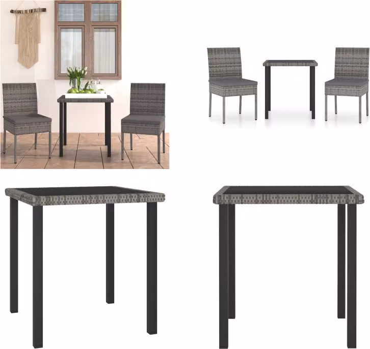 vidaXL Gruppo da pranzo da giardino 3 pezzi in poly rattan grigio - Gruppo da pranzo da giardino - Gruppi da pranzo da giardino - Gruppo di seduta - Gruppi di seduta