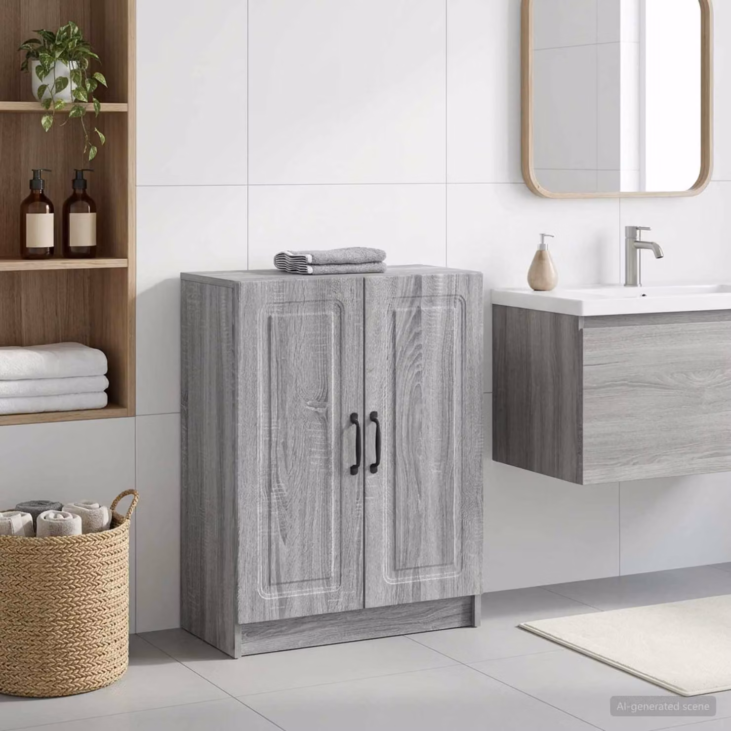 Mobiletto da bagno moderno vidaXL UTRECHT in legno e metallo grigio e nero L/P/H: 59,5 x 31 x 77 cm