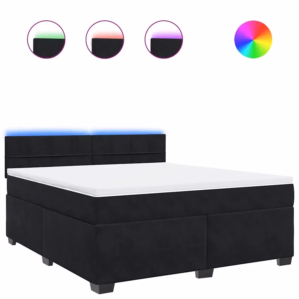 Letto matrimoniale moderno vidaXL con materasso ibrido nero e bianco in velluto, dotato di illuminazione sottostante e porta di ricarica USB, L/P: 180 x 200 cm – 2
