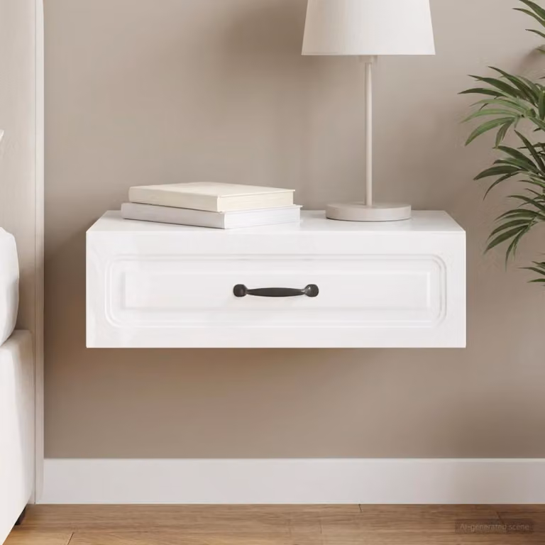 vidaXL Tavolino da Parete Moderno Bianco Lucido L: 59 cm, P: 34,5 cm, H: 17 cm