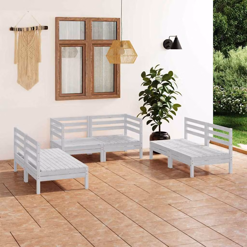 Set di divani da giardino vidaXL a forma di L in legno di pino bianco con cuscini inclusi
