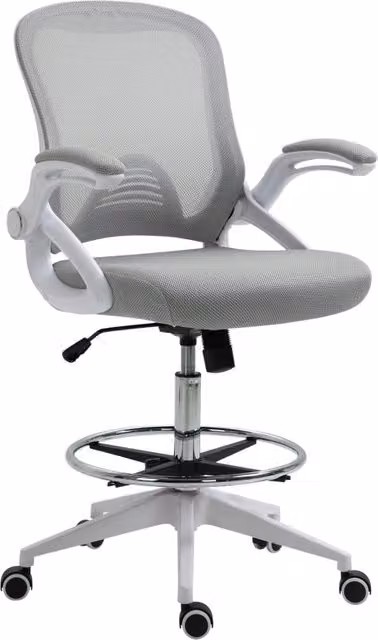 Sedia da ufficio ergonomica moderna in tessuto grigio con braccioli, poggiapiedi e ruote, L: 60 cm, P: 60 cm, H: 126 cm
