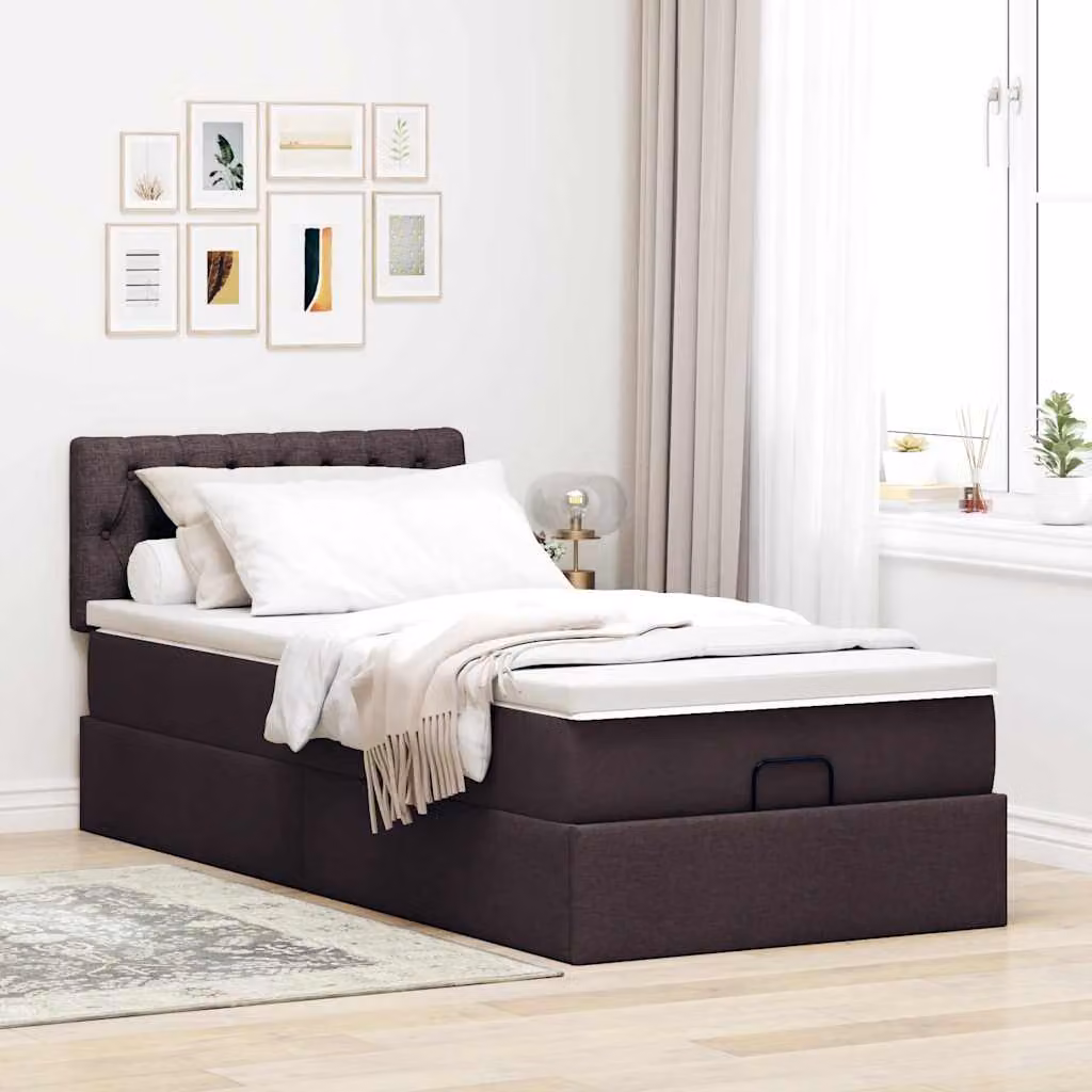 vidaXL Pouf Letto con Materasso in Tessuto Marrone e Bianco, L 90 x P 200 cm – 1