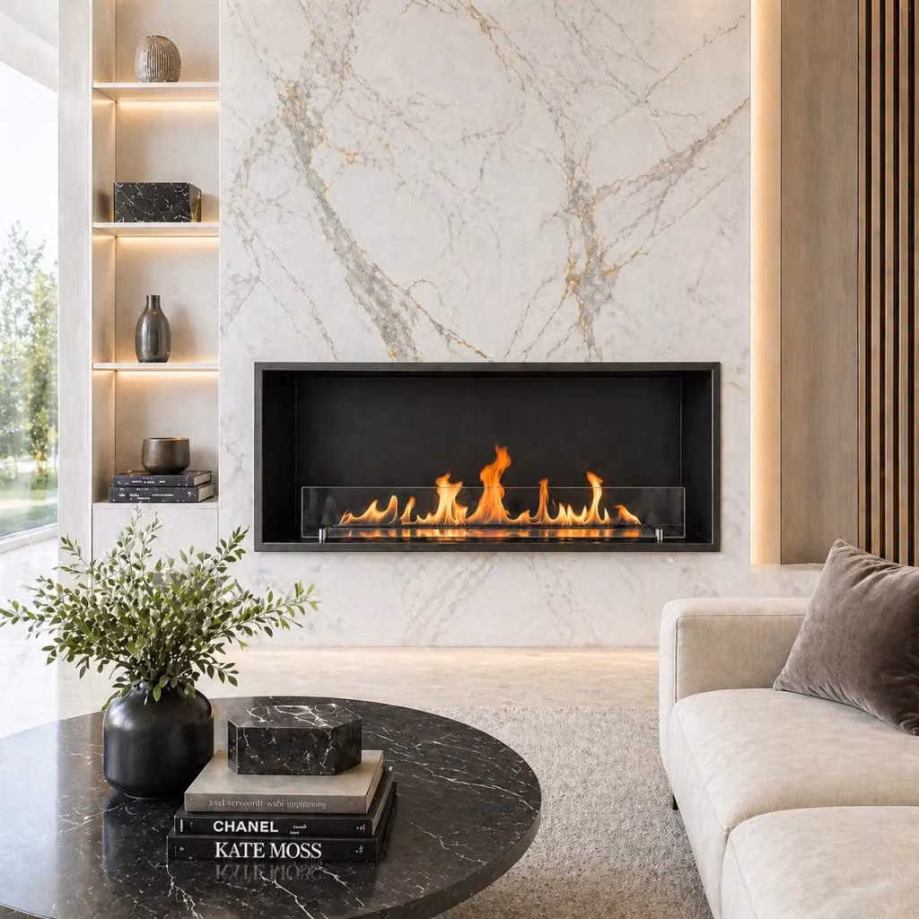 Biocamino a bioetanolo da incasso a parete Divina Fire Saturno120 Topline colore nero L: 120 cm, H: 50 cm, P: 30 cm – 2