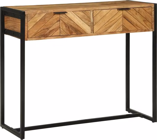 Tavolo consolle moderno vidaXL in legno di acacia e metallo, Marrone, L: 90 cm, P: 35 cm, H: 75 cm