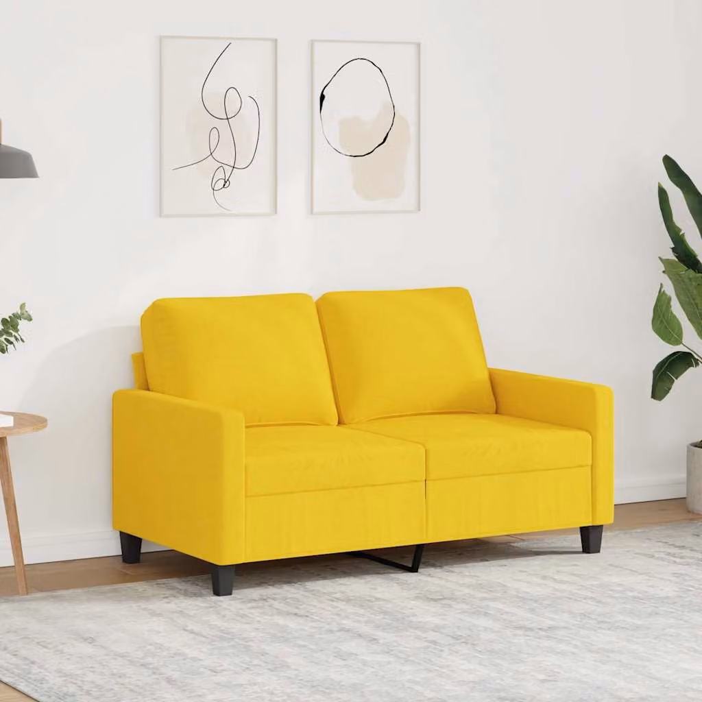 Divano a 2 posti moderno vidaXL in tessuto giallo con struttura in metallo per soggiorno L: 138 cm, P: 77 cm, H: 80 cm