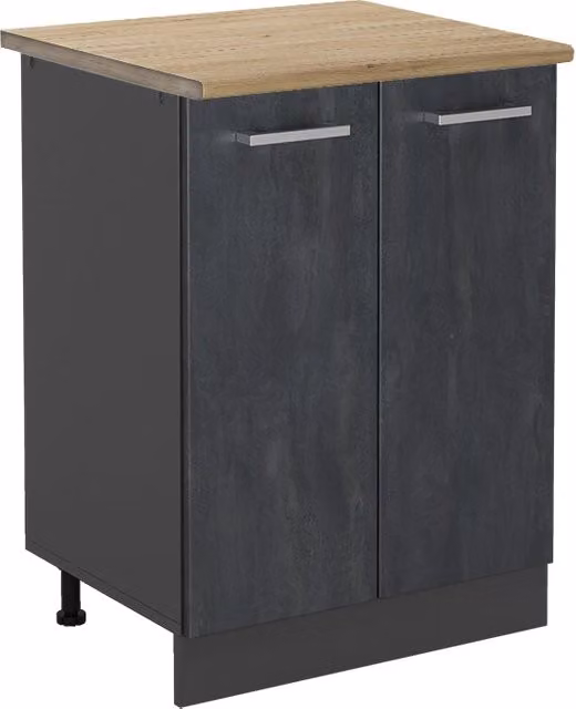 Mobiletto base cucina Vicco R-Line moderno in finitura Calce nera e Antracite con Rovere, L: 60 cm, H: 81,6 cm