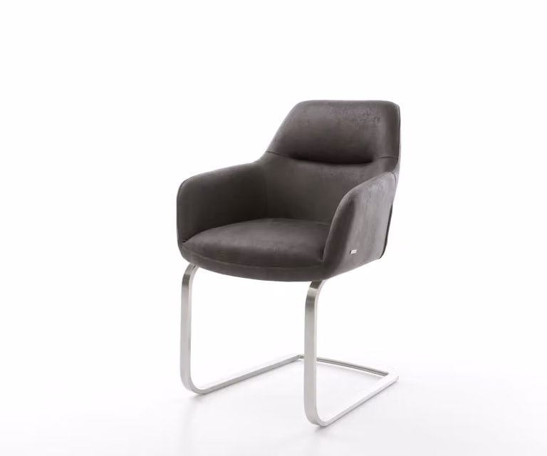 DELIFE Sedia a dondolo Pejo-Flex, rivestita in microfibra color antracite, stile vintage, seduta bassa, struttura in acciaio inossidabile, imbottitura in molle insacchettate